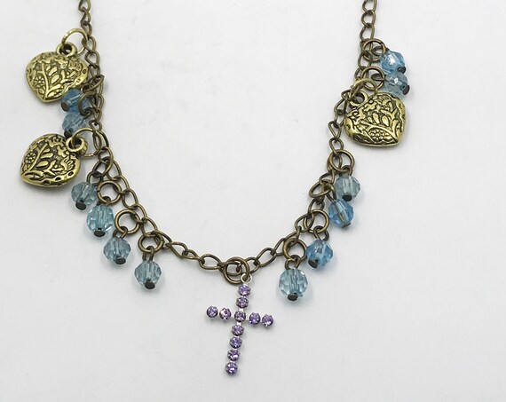 10" adjustable blues and hearts bracelet