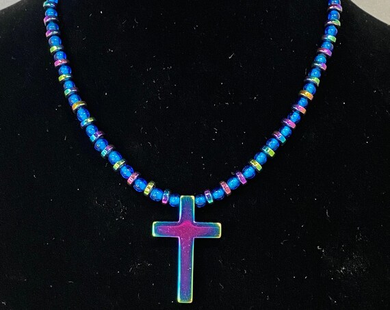 15" rainbow coated hematite choker