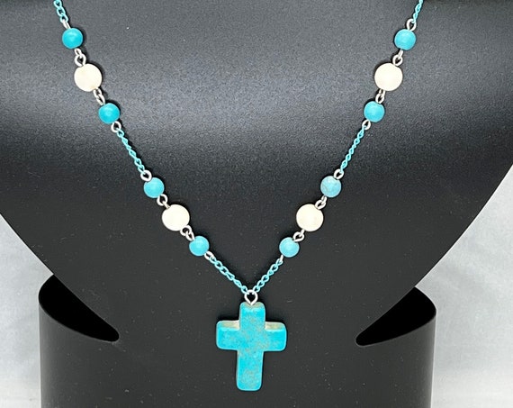 21" turquoise howlite cross necklace