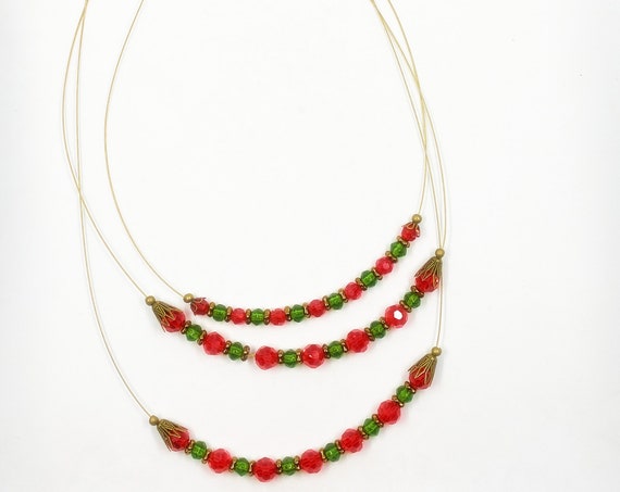 Brass Christmas multistrand necklace earring set