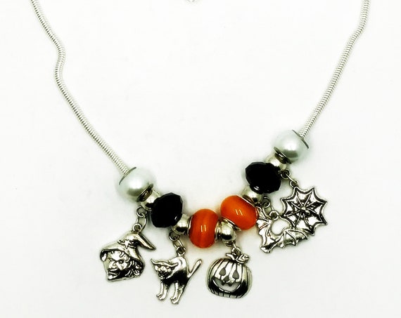 20" Dione large hole bead Halloween charm necklace