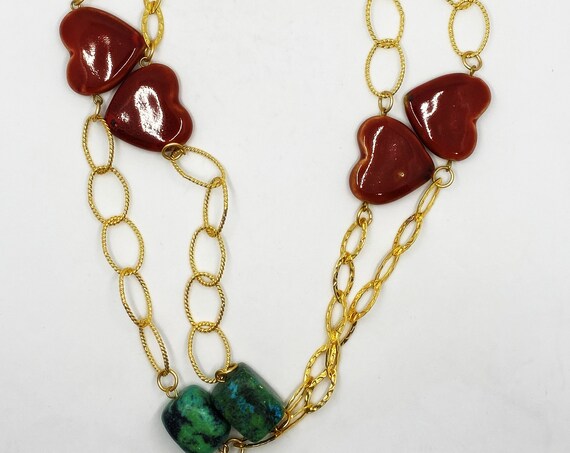 43" porcelain and serpentine on gold necklace