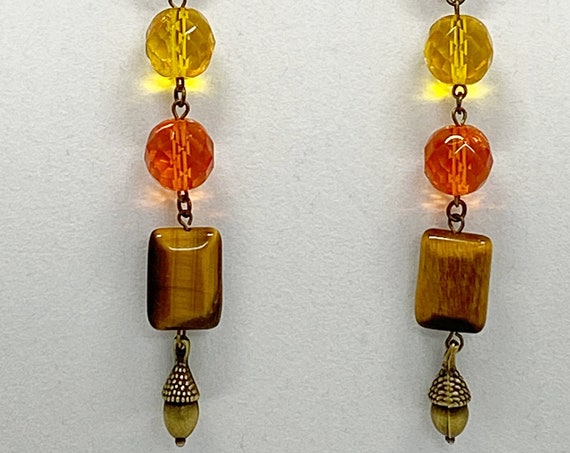 4.5" glass beads and tiger eye earrings