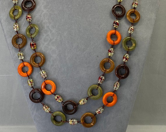 57" wooden rings necklace