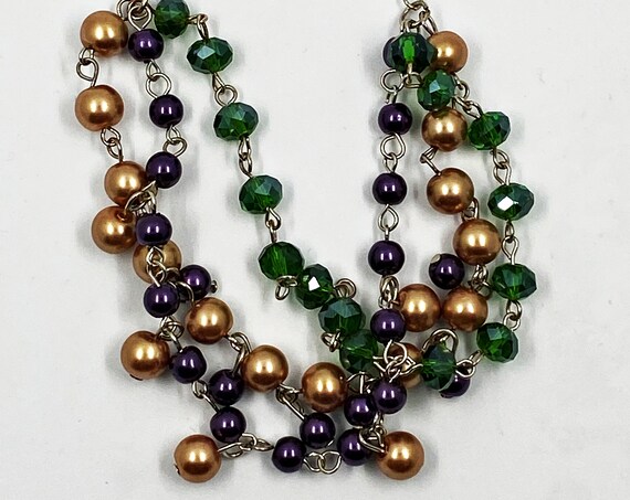 7.5" copper, green, purple multi strand bracelet with 2" extender
