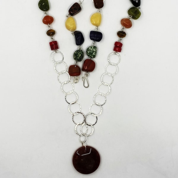 31" gemstone and silver necklace