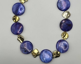 19" blue mother of pearl coin necklace