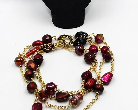 54" lampwork glass reds necklace earring set