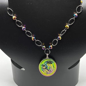 22&quot; rainbow coated hemalyke Madonna and Child pendant