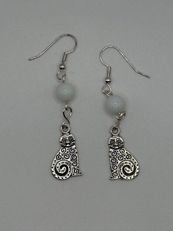 Silver cat charm earrings