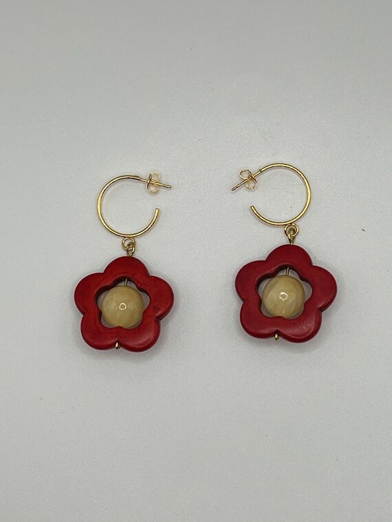 Red flower earrings