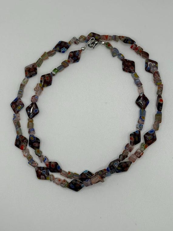 24" purple millefiori glass bead necklace & bracelet set