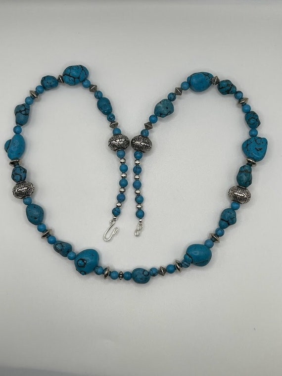 27" turquoise and silver necklace