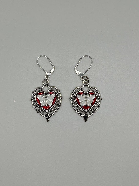 Fancy silver butterfly drop earring