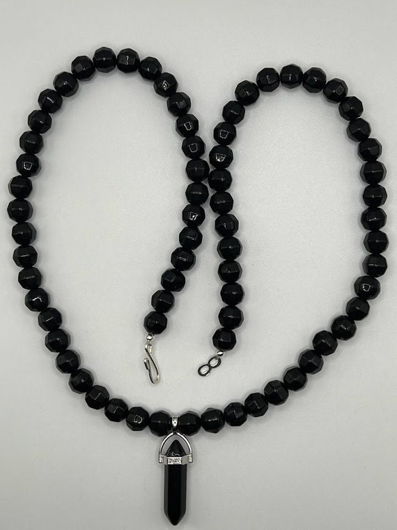 24" black glass bead necklace with point