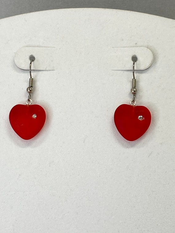 Red, pink or white frosted heart earrings