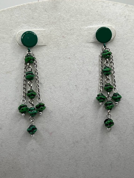 Green and silver stud earrings