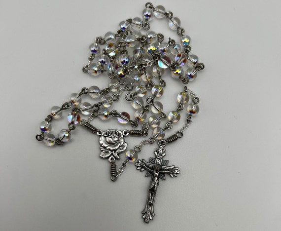 19" clear glass AB rosary