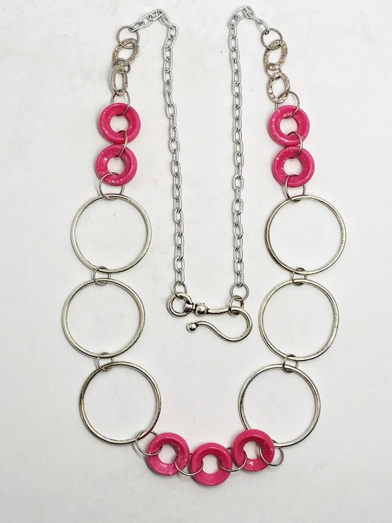 30" silver and pink link necklace