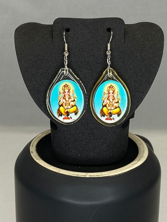 Blue enamel Shiva earrings