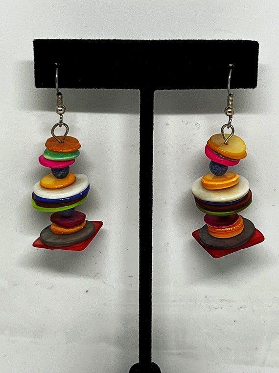 Mother of pearl stacked coin earrings