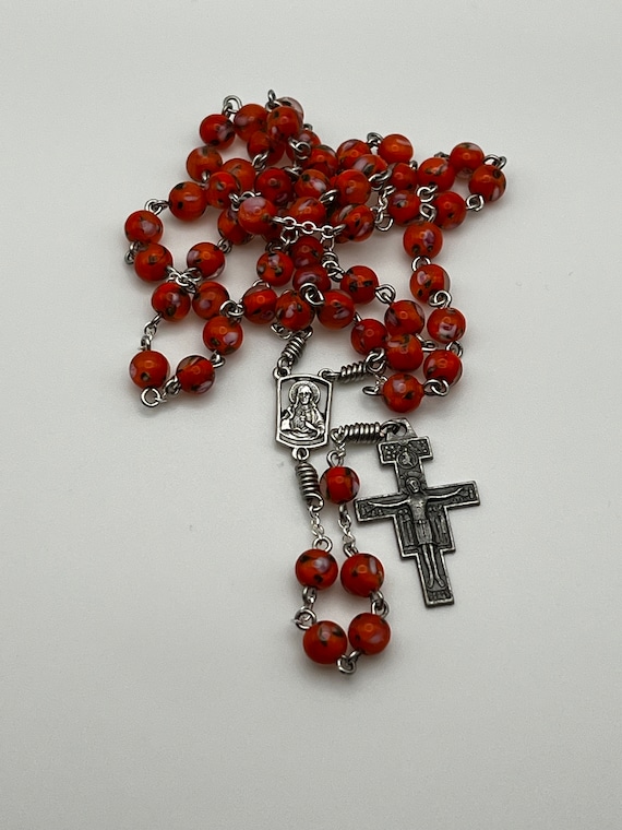 18" orange flower bead rosary