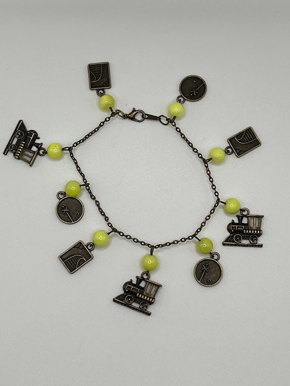 9" brass train charm bracelet