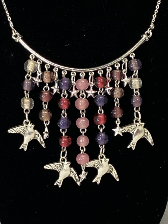 18" shades of pink and purple bib necklace