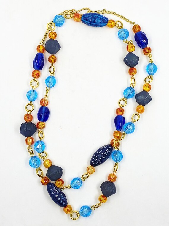 34.5" blues and honey necklace