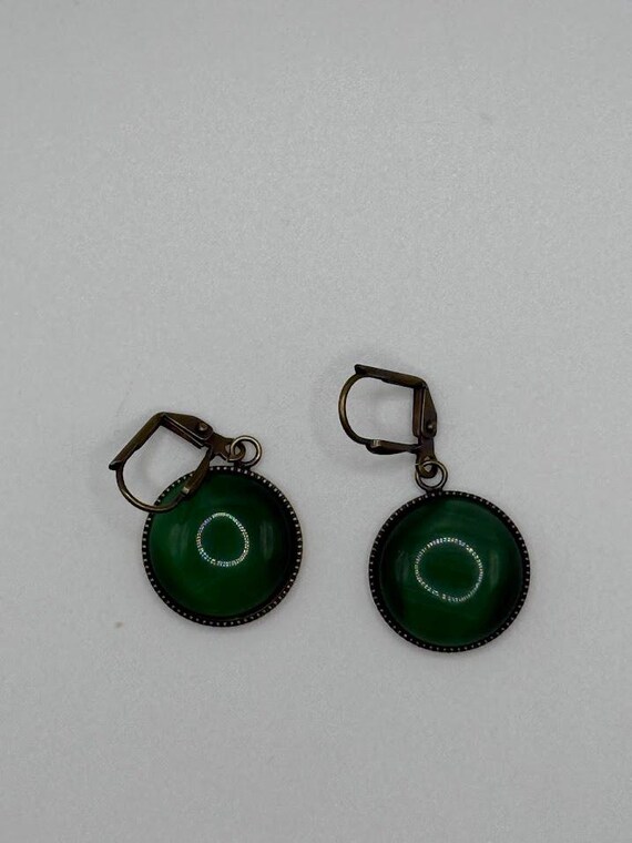 Green cat's eye glass earrings