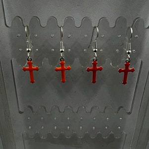 Orange enamel cross earrings