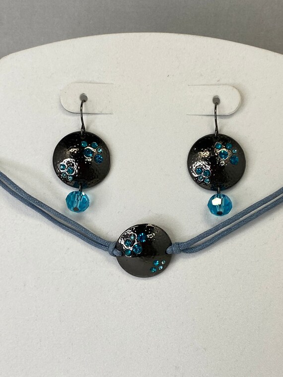 7.5"blue crystal bracelet earring set