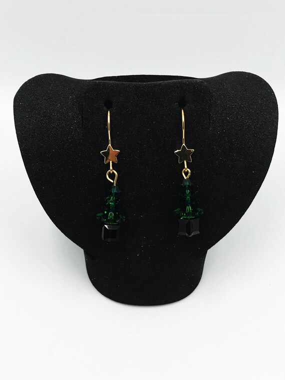 Swarovski crystal mixed greens Christmas tree earrings