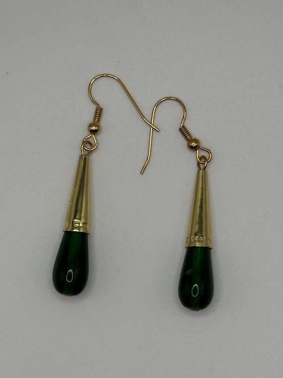 2" green glass teardrop earrings