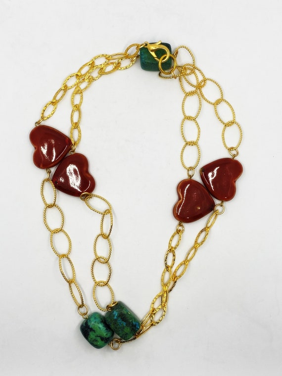 43" porcelain and serpentine on gold necklace