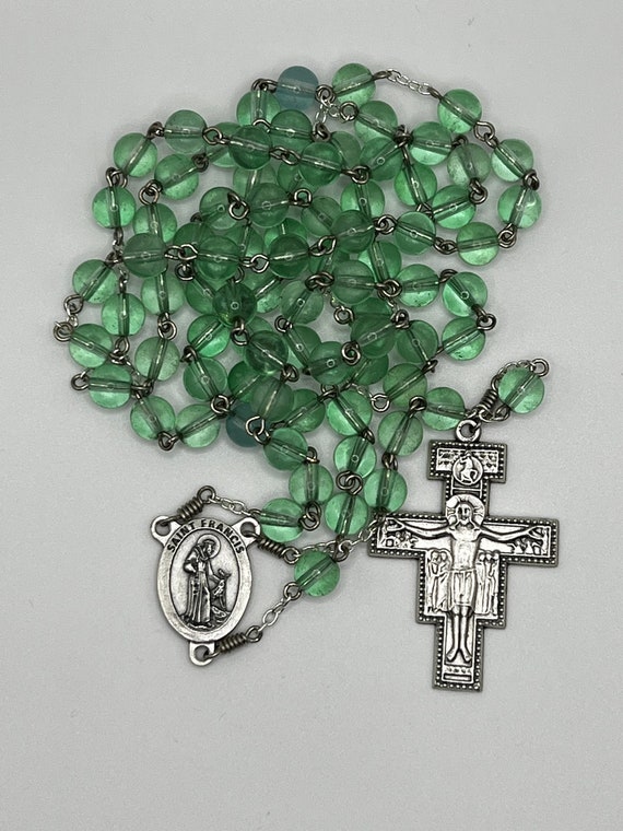 29.5" green sea glass 7 decade Franciscan Crown rosary