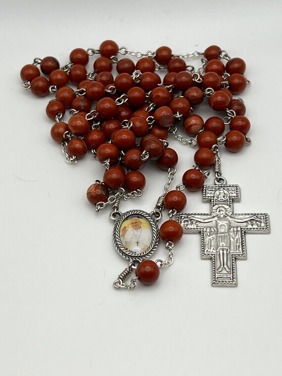 31.5" red jasper 7 decade Franciscan Crown rosary