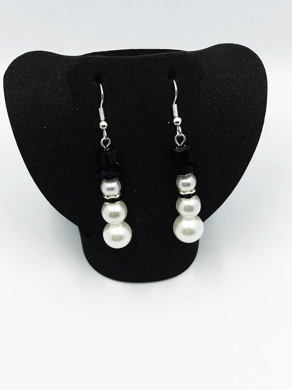 Swarovski crystal and pearl snowmen with scarves earrings