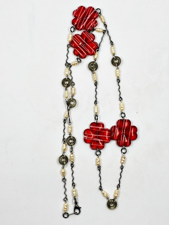 32" red flower necklace