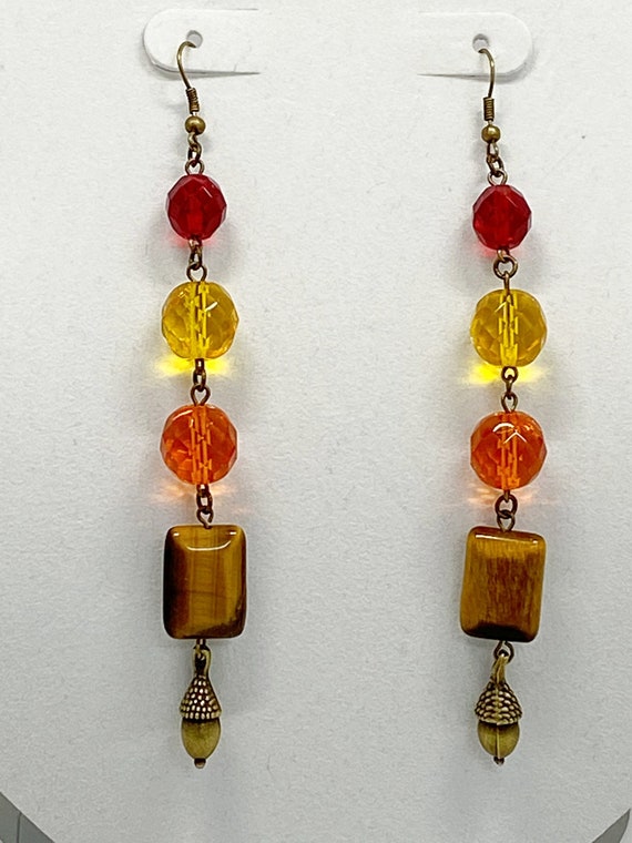 4.5" glass beads and tiger eye earrings