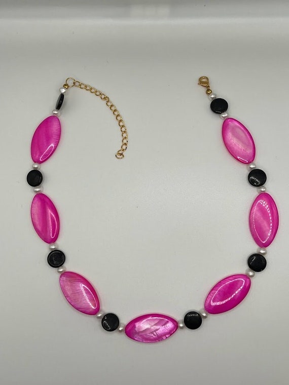 15" pink, black, and white necklace