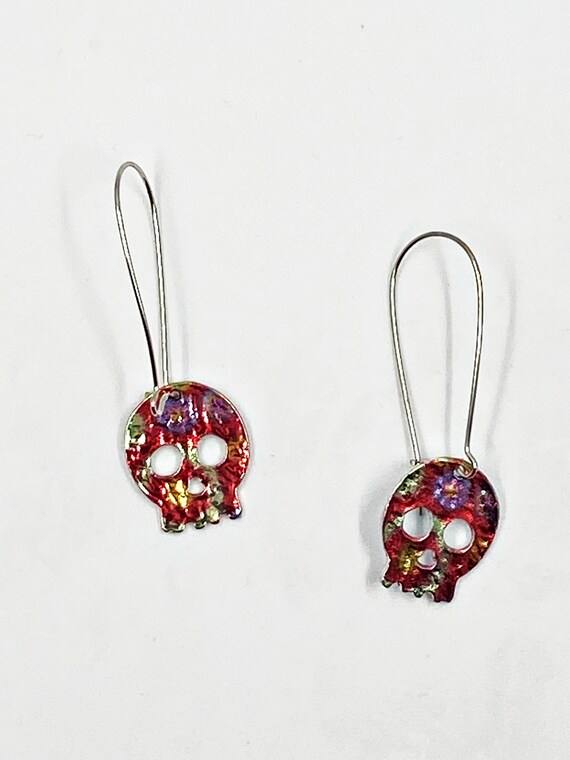 Rainbow plated skull dangle earrings