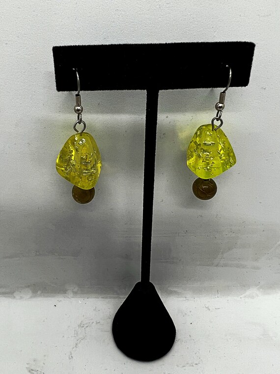 Green pyramid earrings