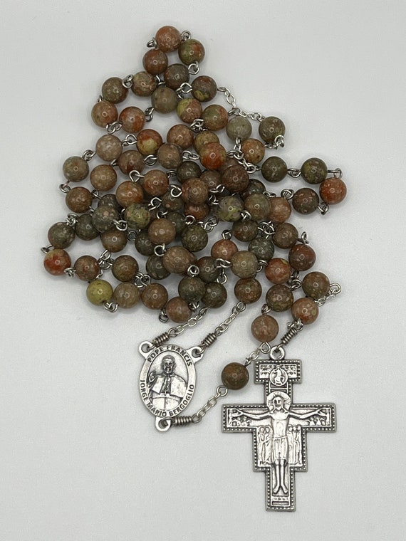 31.5" autumn jasper 7 decade Franciscan Crown rosary