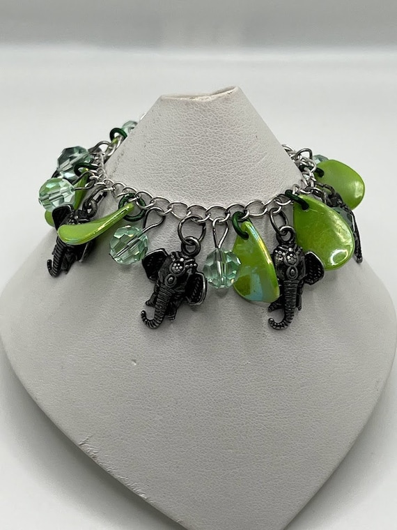 6" green petals and elephant charm bracelet