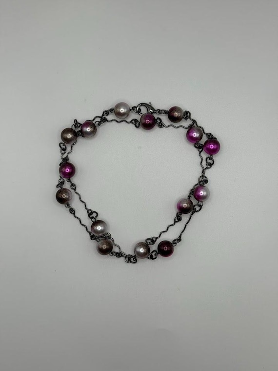 Purple, pink, and white bead necklace (two options)
