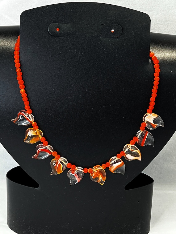 17" orange glass bead necklace