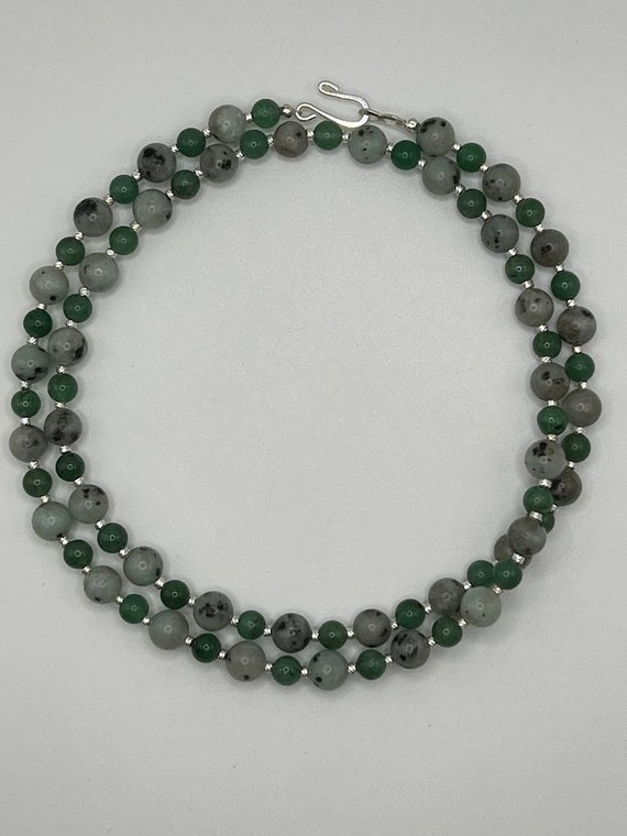 28" sesame jasper and green aventurine necklace