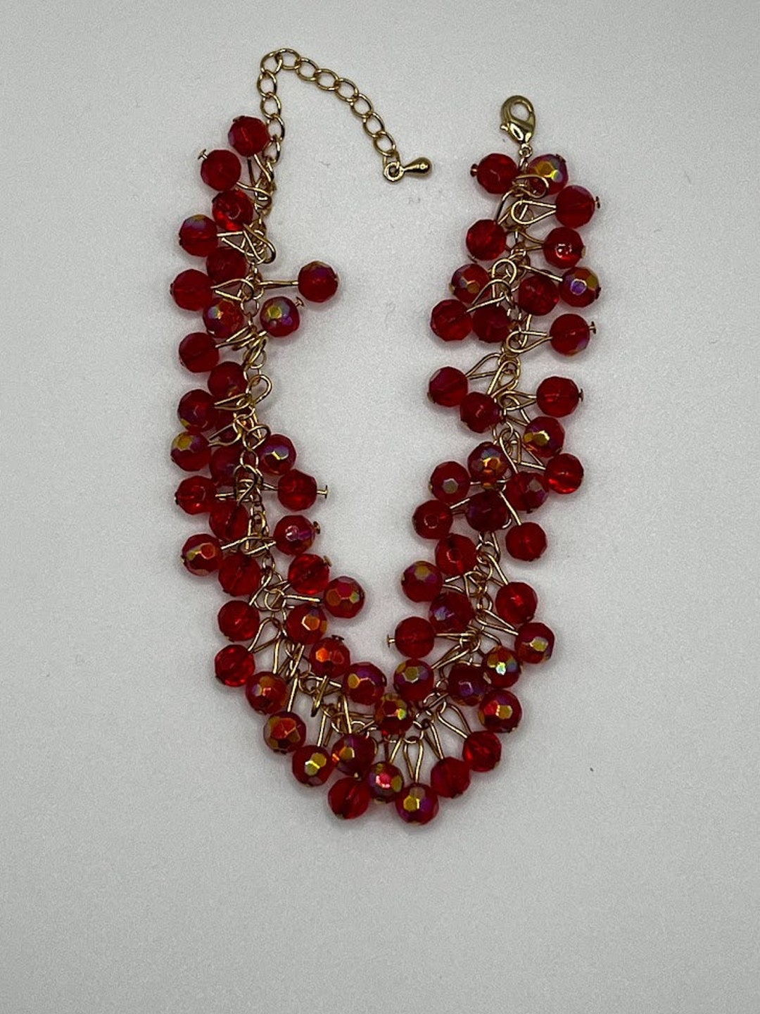 8 Red Glass Bead Bracelet With 2.5 Extender Etsy