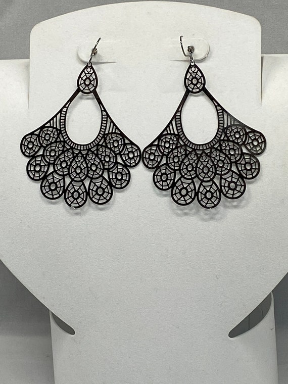 Steel filigree fan earrings